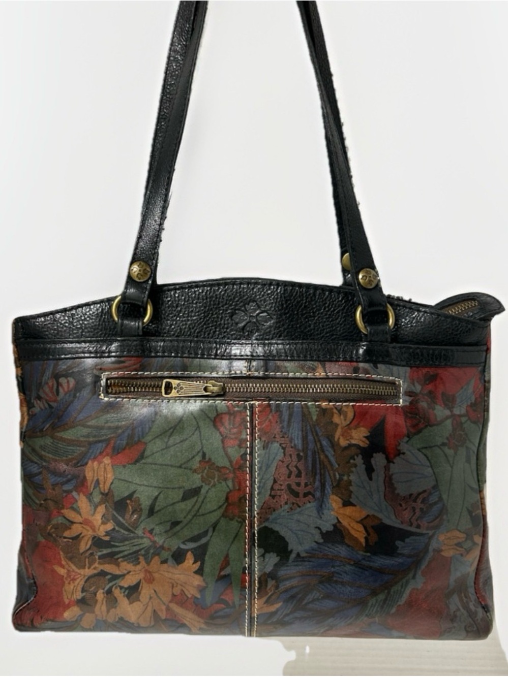Patricia Nash Botanical Floral Italian Leather Shoulder Bag Black Multi